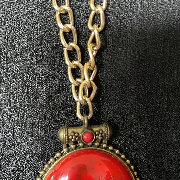 💕 Gorgeous Red color NECKLACE w chain - Picture 5 of 16